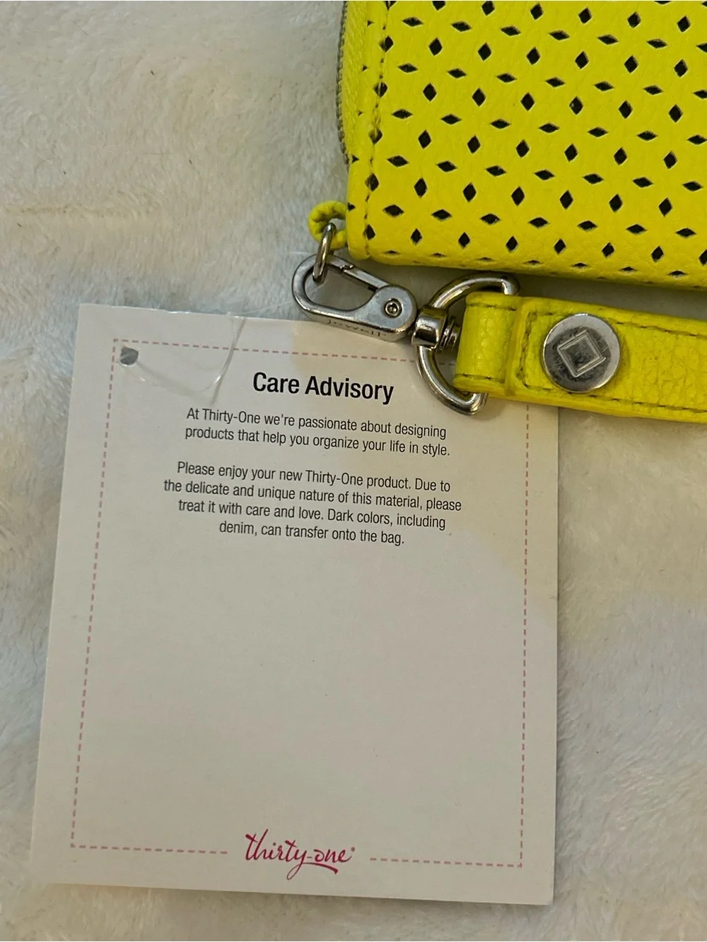 Thirty-One Jewell Zipper Wallet Neon Yellow Perforated Wristlet NWOT